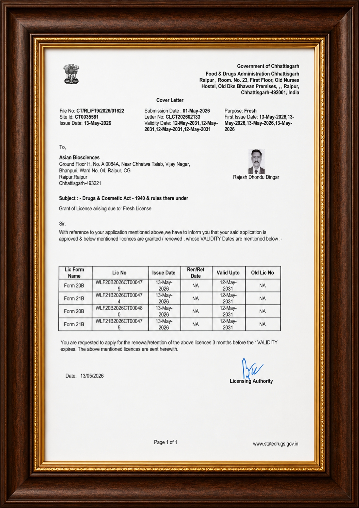 Drug License Cover Letter